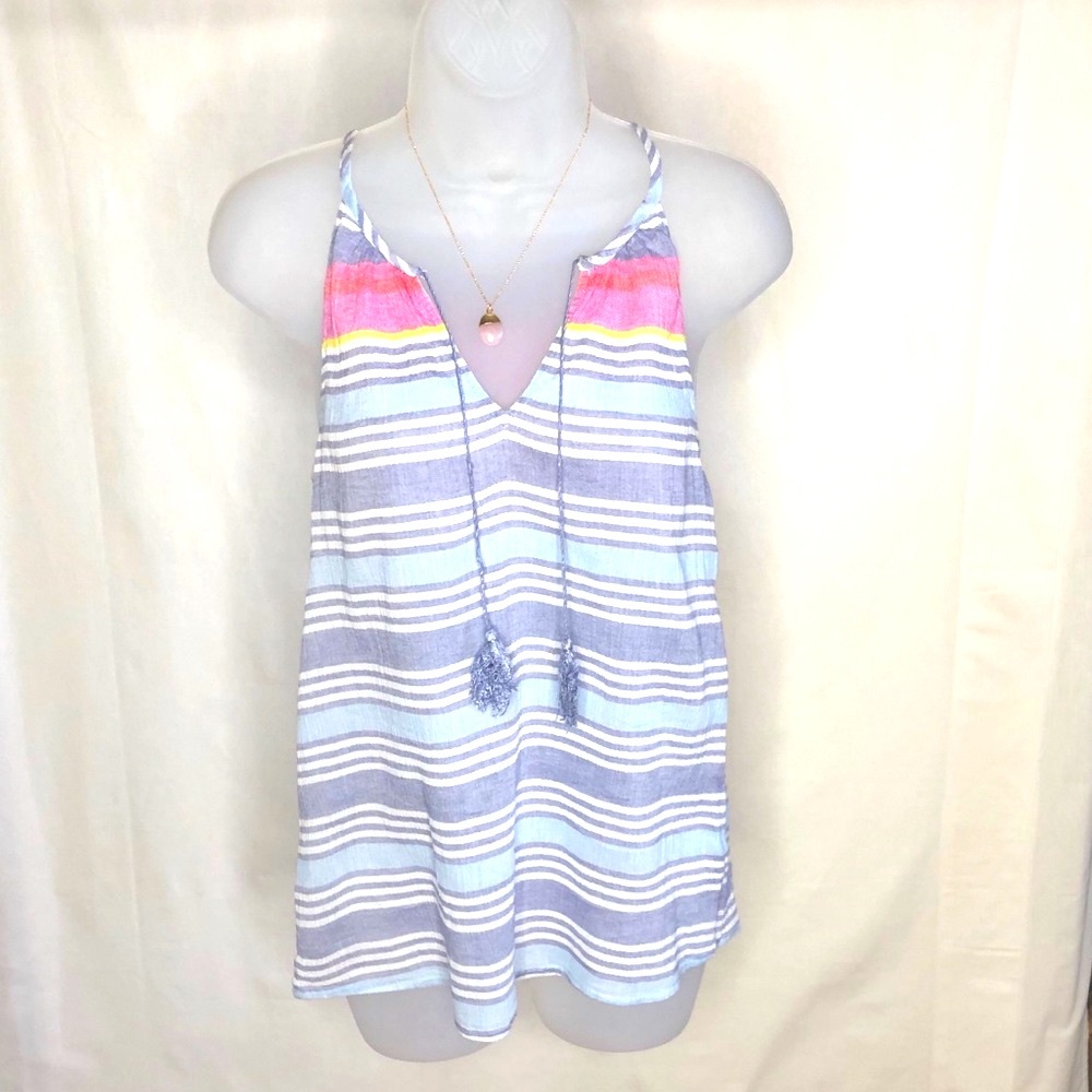 Joie Women's Sleeveless White Baby Blue Blouse Top Size: Small